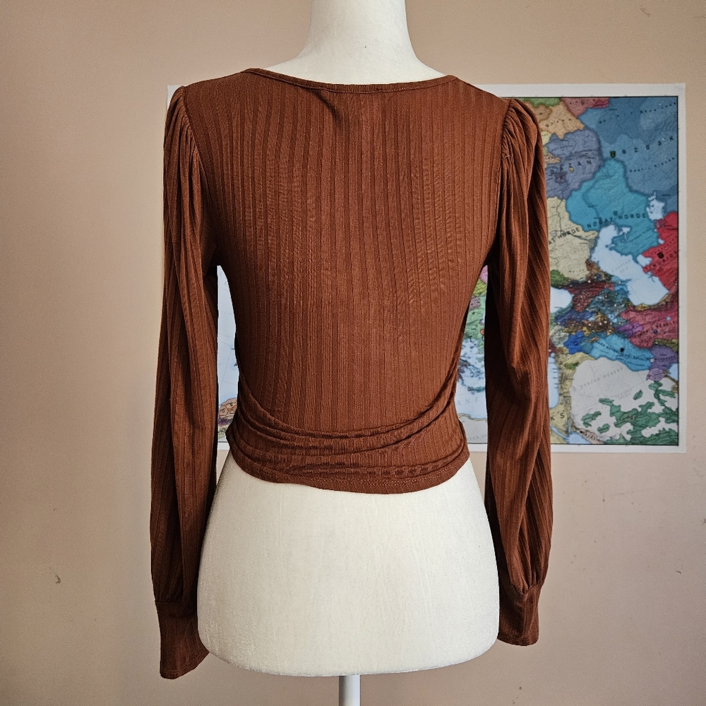 Rust Orange Ribbed Drawstring Top small - Picture 4 of 8